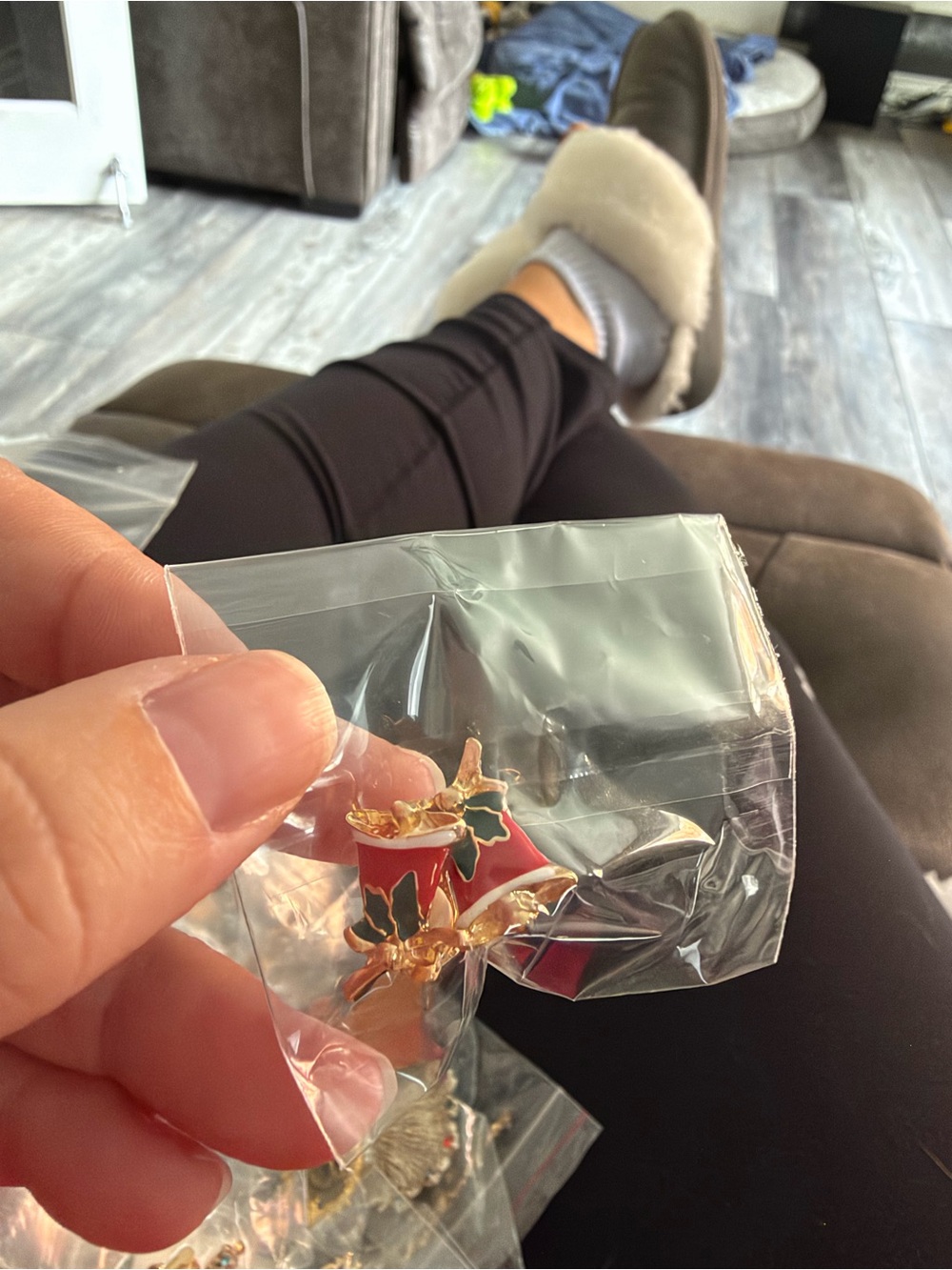 5/$25 Gold-Tone Red Holiday Bell Earrings - Unbranded